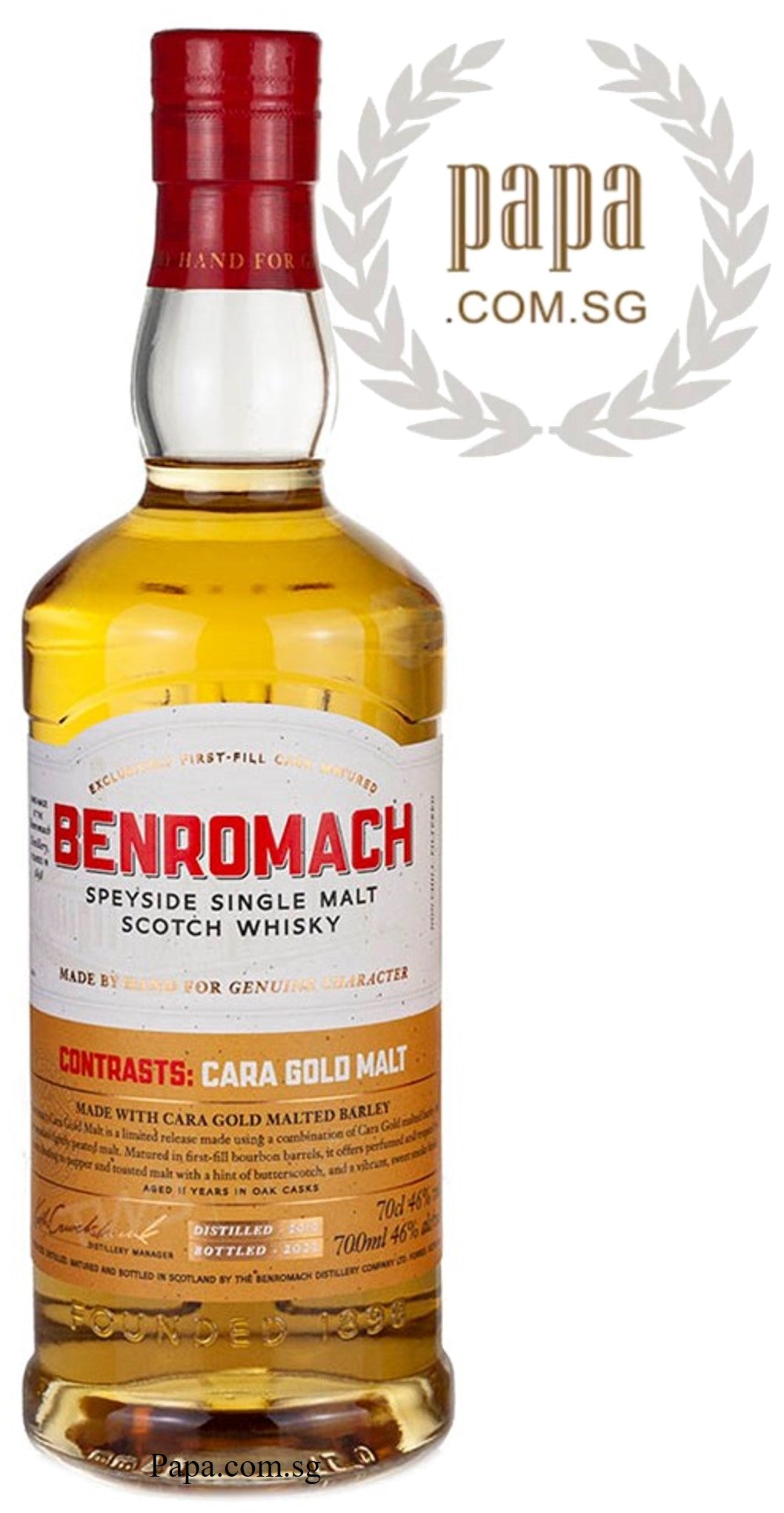 Benromach Cara Gold - Malted Barley Speyside Single Malt (2022 Bottled) Bourbon Cask Matured 46% abv